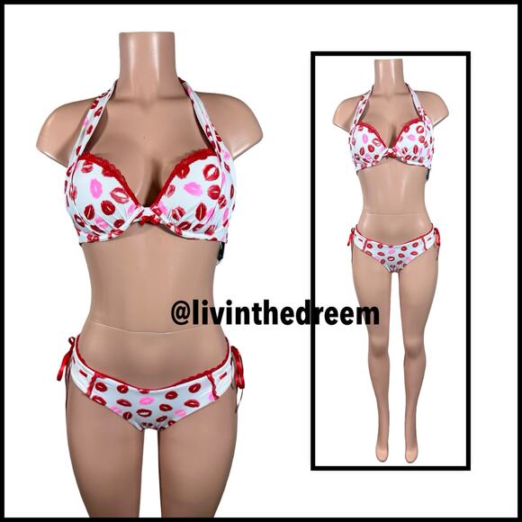 Beach Bunny Lips of an Angel Push Up Top and Skimpy Bottoms SZ M $226 - Picture 4 of 14